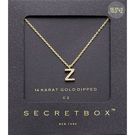 -Z- Secret Box _ 14K Gold Dipped CZ Initial Monogram Pendant Necklace