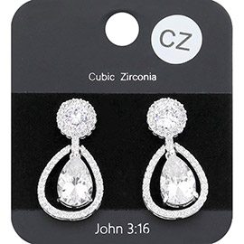 CZ Round Teardrop Stone Link Dangle Evening Earrings