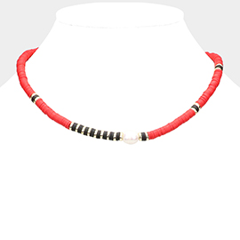 Freshwater Pearl Accented Heishi Beaded Necklace