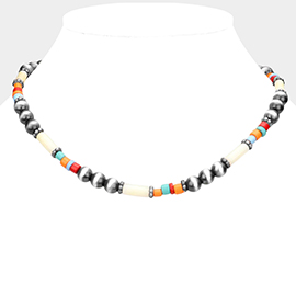 Burnished Metal Ball Beaded Necklace