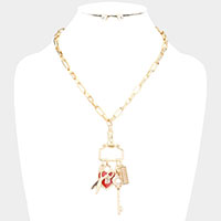 Scissors Heart Key Comb Pendant Necklace