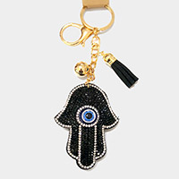 Evil Eye Centered Bling Hamsa Hand Tassel Keychain