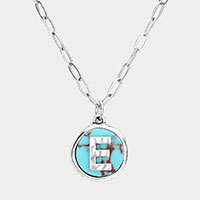 -E- Initial Monogram Turquoise Pendant Necklace