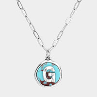 -G- Initial Monogram Turquoise Pendant Necklace