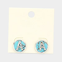 -A- Initial Monogram Turquoise Stud Earrings