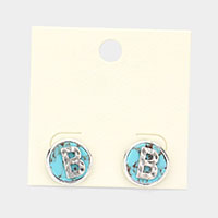 -B- Initial Monogram Turquoise Stud Earrings