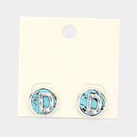 -D- Initial Monogram Turquoise Stud Earrings