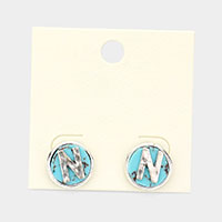 -N- Initial Monogram Turquoise Stud Earrings