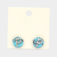 -P- Initial Monogram Turquoise Stud Earrings