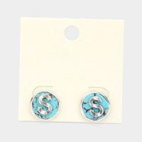 -S- Initial Monogram Turquoise Stud Earrings