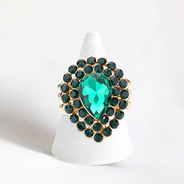 Crystal Teardrop Centered Bubble Cluster Stretch Ring