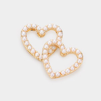 Pearl Embellished Open Heart Stud Earrings