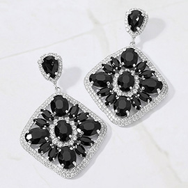 Oval Marquise Stone Cluster Accented Rhinestone Rhombus Dangle Evening Earrings