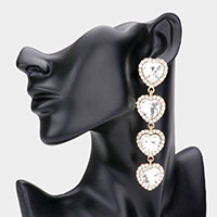 Rhinestone Trim Heart Stone Link Dangle Earrings