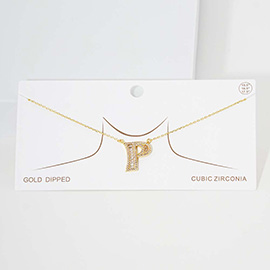 -P- CZ Initial Monogram Pendant Necklace