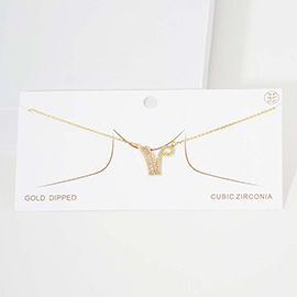 -V- CZ Initial Monogram Pendant Necklace