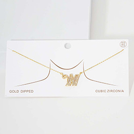 -W- CZ Initial Monogram Pendant Necklace