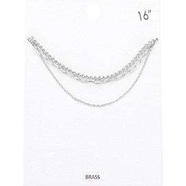 Triple Layered Brass Metal Chain Bib Necklace