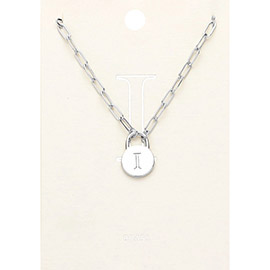 -I- Brass Metal Initial Monogram Lock Pendant Necklace