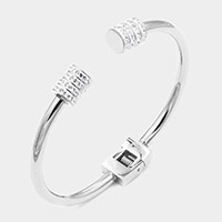 Rhinestone Embellished Tip Stainless Steel Cuff Evening Bracelet