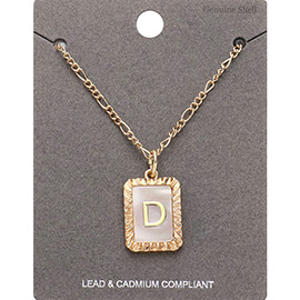 -D- Initial Monogram Genuine Shell Rectangle Pendant Necklace