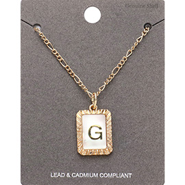 -G- Initial Monogram Genuine Shell Rectangle Pendant Necklace