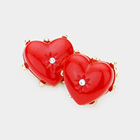 Rhinestone Centered Resin Heart Stud Earrings