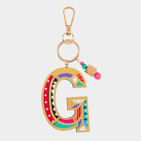 -G- Geometric Patterned Wood Initial Monogram Keychain