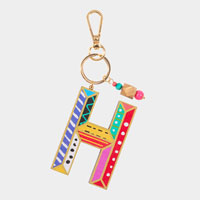 -H- Geometric Patterned Wood Initial Monogram Keychain