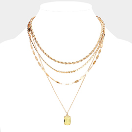 Cushion Cut Pendant Multi Layered Necklace