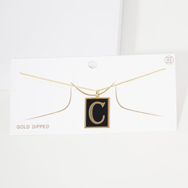 -C- Gold Dipped Enamel Rectangle Initial Monogram Pendant Necklace