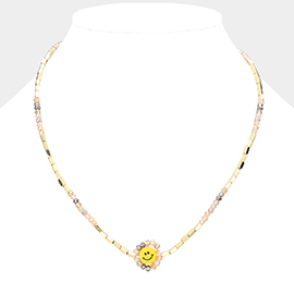 Faceted Bead Trimmed Smile Accented Necklace