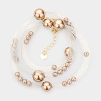 Pearl Accented Mesh Wrap Bracelet