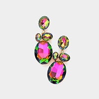 Oval Stone Link Dangle Evening Earrings