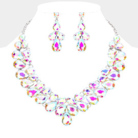 Teardrop Stone Cluster Evening Necklace