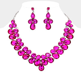 Teardrop Stone Cluster Evening Necklace