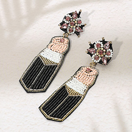 Felt Back Seed Beaded Lipstick Dangle Earrings