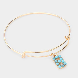 -B- Turquoise Embellished Initial Monogram Charm Bracelet