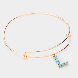-L- Turquoise Embellished Initial Monogram Charm Bracelet
