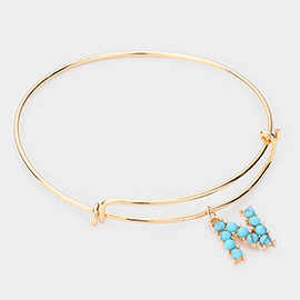 -N- Turquoise Embellished Initial Monogram Charm Bracelet