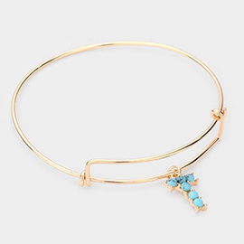 -T- Turquoise Embellished Initial Monogram Charm Bracelet