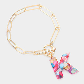 -K- Colorful Initial Monogram Charm Bracelet
