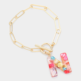 -N- Colorful Initial Monogram Charm Bracelet