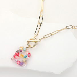 -B- Colorful Initial Monogram Pendant Toggle Necklace