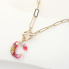 -C- Colorful Initial Monogram Pendant Toggle Necklace