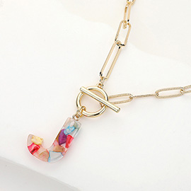 -J- Colorful Initial Monogram Pendant Toggle Necklace