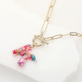 -K- Colorful Initial Monogram Pendant Toggle Necklace