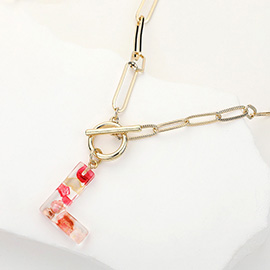 -L- Colorful Initial Monogram Pendant Toggle Necklace