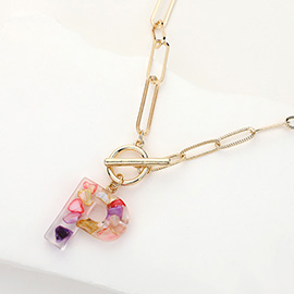 -P- Colorful Initial Monogram Pendant Toggle Necklace