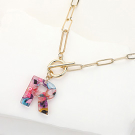 -R- Colorful Initial Monogram Pendant Toggle Necklace